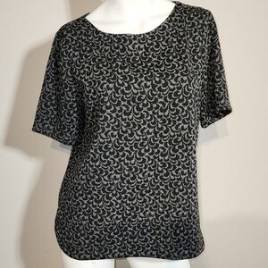 LOFT Black and White Boxy Short Sleeve Blouse